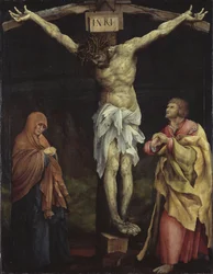 Tyska: Tauberbischofsheim altartavla, scen: Kristus på korset mellan Maria och Johannes Tauberbischofsheim altartavla