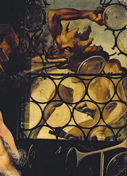 Djävulen angriper fönstret, detalj ur Den helige Antonius eremiten från Isenheimaltaret, omkring 1512-16
