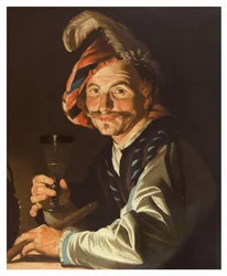 Flöjtspelare med ett glas vin, ca 1615-50 (olja på duk)