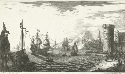 Hamn med fartyg som seglar in