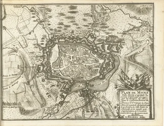Beleg van Bergen, 1709 Karta över Mons Ville Forte (...) Belägrad av Alliez-trupper. under befäl av Prinsen av Orange (...) (titel på objekt)