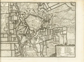 Beleg van Bethune, 1710 Karta över Bethune befäst stad i Artois belägrad av de allierade (titel på objekt)