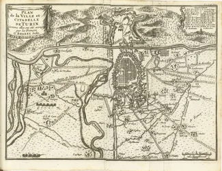 Beleg van Turijn, 1706 Plan över staden och citadellet i Turin, eftersom de belägrades av fransmännen (titel på objekt)