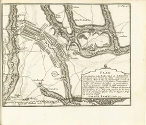 Slag bij Ramillies, 1706 Plan över stadsslottet och fortet Huy belägrade av arméerna i S.A.E. de Baviere & du Marechal de Villeroy le 26 maj 1705 (titel på objekt)