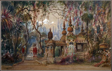Scenografi för operan Ruslan och Lyudmila av M. Glinka par Shishkov, Matvei Andreyevich (1832-1897). Penna, pensel, akvarell, bläck och vit färg på papper