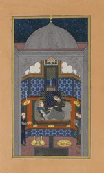 Bahram Gur och den indiska prinsessan i det mörka palatset på lördagen, folio 23v, ca 1430.