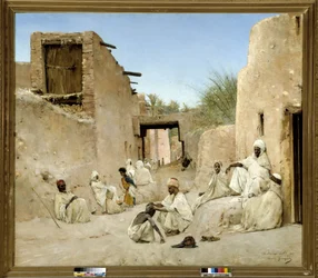 En gata i Oasis of Chetma i Algeriet Målning av Maurice Bompard (1857-1936) 1882 Dim. 140x160 cm.