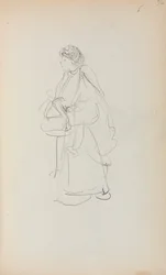 Italiensk skissbok: Stående kvinna som håller i en väska sida 56, 1898-1899.