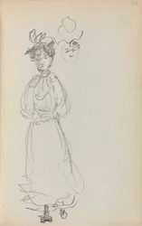 Italiensk skissbok: Stående kvinna, ansiktssida 52, 1898-1899.