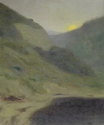 Landskap i skymningen (olja på duk)