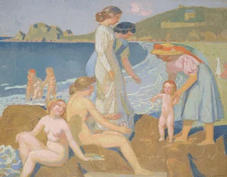 Badande vid Perros-Guirec, ca 1909-1912.