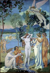 Berättelsen om Psyche (Panel 1: Eros drabbad av skönheten i Psyche). Målning av Maurice Denis (1870-1943)