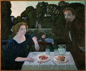 Maurice Denis och Marthe i gryningen, självporträtt, Eftermiddag i trädgården (olja på duk)