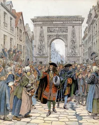 Vid Porte Saint-Denis (Saint Denis) i Paris, marskalken av Boufflers (Louis Francois de Boufflers)