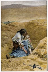 Begravningen- i "Historien om Manon Lescaut och Chevalier Des Grieux" av Abbe Prevost (1697-1763), fransk författare. Gravyr efter teckningar av Maurice Leloir (1885).