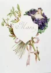 Mars ""Månadens sång"" av Jérôme Doucet, illustration - Maurice Leloir, red. Reims 1904. L. Michaud
