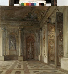 Vestibulen av Palace of Versailles (Vestibule in Palace of Versailles). Målning av Maurice de Lobre (1862-1951)