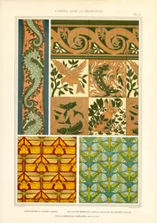 Djurmotiv i prydnadsföremål i jugendstil (litografi)