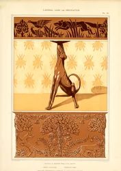 Djurmotiv i jugendstil: hund, fasan och bin (litografi)