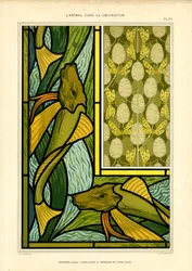 Art Nouveau-kompositioner med fiskar och trollsländor (litografi)