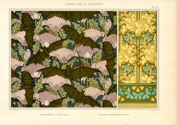 Ytmönster i jugendstil med fladdermus- och fjärilsmotiv (litografi)