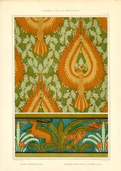Örnar och exotisk fauna i jugendstil (litografi)