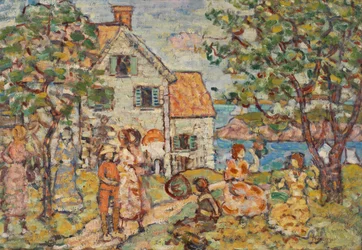 Strand och två hus