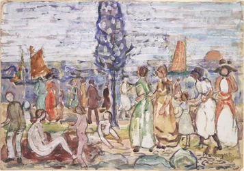 Strand med blått träd