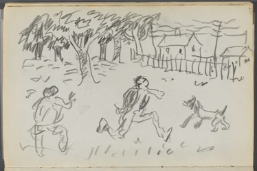 Skissbok, The Dells, nr 127, sidan 107: Landskap med figurer och hund