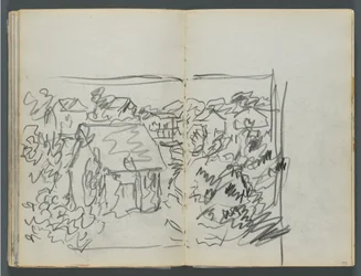 Skissbok, The Dells, nr 127, sidan 154  155: Landskap med hus