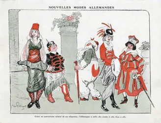 Illustration av Maurice Radiguet (1866-1941) i Mode i Tyskland, ca. 1915 - Nya tyska lägen - 14-18 års krig, Tyskland Preussen, Turkiet, Mode, Triplicering - Kvinnor