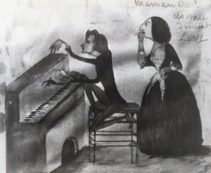 Karikatyr av Franz Liszt (1811-1886) och George Sand (1804-1876) i Nohant år 1832, teckning av Maurice Sand (1825-1889)