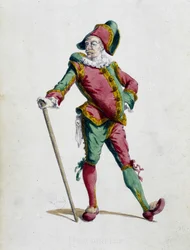 Polichinelle - i ""Masques et bouffons"" (italiensk komedi), text och teckningar av Maurice Sand, etsningar av A. Manceau, förord ​​av Georges Sand, Paris, Michel Levy Freres