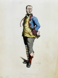 Stenterello ritar från "Masques et bouffons" (italiensk komedi), text och teckningar av Maurice Sand, tryck av A. Manceau, förord av Georges Sand, Paris, Michel Levy Freres