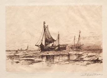 Fiskebåtar på stranden i Scheveningen.