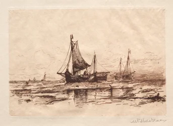 Fiskebåtar på stranden i Scheveningen