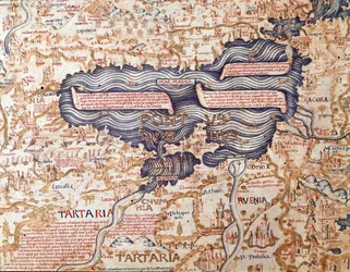 Vy över Svarta havet, detalj av världskartan av kamaldulenserbrodern Maurus (Mauro), 1459, Biblioteca Marciana, Venedig