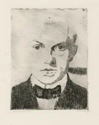 Självporträtt (verso: första tillståndstrycket av torrnålsgraveringen "Älskande par" från 1916, Hofmaier 88 I)