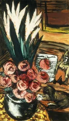 Stilleben med röda rosor och Butchy; Stillben mit Roten Rosen und Butchy