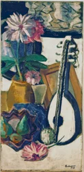 Stilleben med lila dahlior