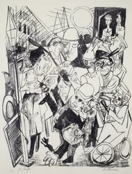 Gatan, av Max Beckmann (1884-1950), gravyr. Tyskland, 1900-talet.