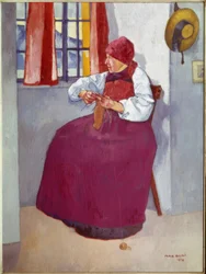 Stickande kvinna