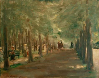 Gränd i djurparken med ryttare och vandrare