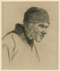 Gammal man med mössa (bröstbild, profil åt höger), studie till: Gående bonde (1894)