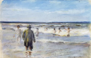 Badande vid havet,