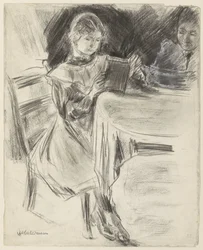 Dotter och fru till Max Liebermann, läser vid ett runt bord