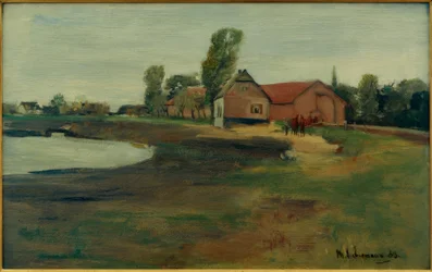 Bygata i Militsch (landskap med damm)