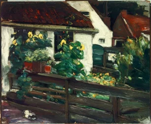 Trädgård med solrosor