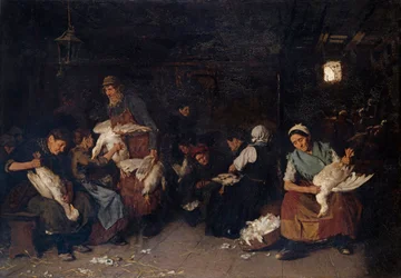 "" Paysannes plumant des oies "" (Kvinnor som plockar gäss) Målning av Max Liebermann (1847-1935) Olja på duk 1872 Dim 119,5x170 cm Staatliche Museen, Berlin