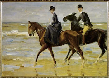 Ryttare på stranden (målning på duk)